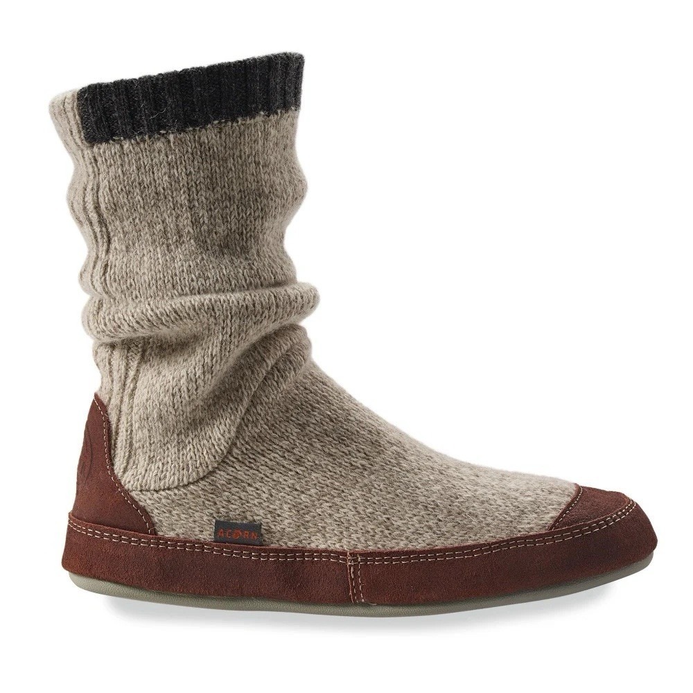Acorn Men's 7.5 - 8.5 Slouch Boots Slippers Knit Non-Slip Sole Beige Rag Wool